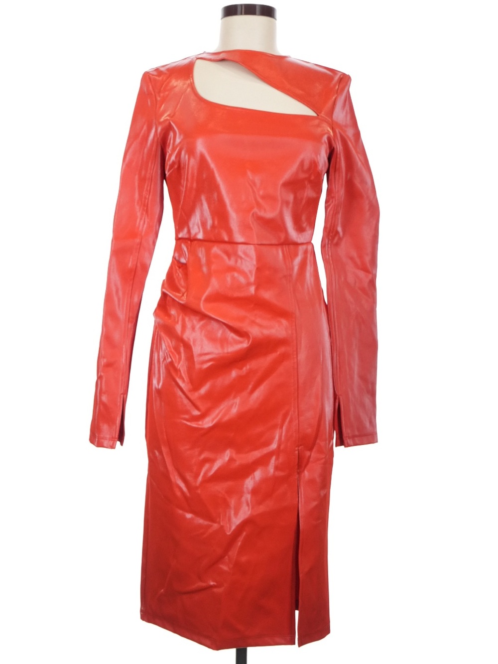 NWT LITA Red Faux Leather Cutout Long Sleeve Bodycon Midi Dress Women’s Medium